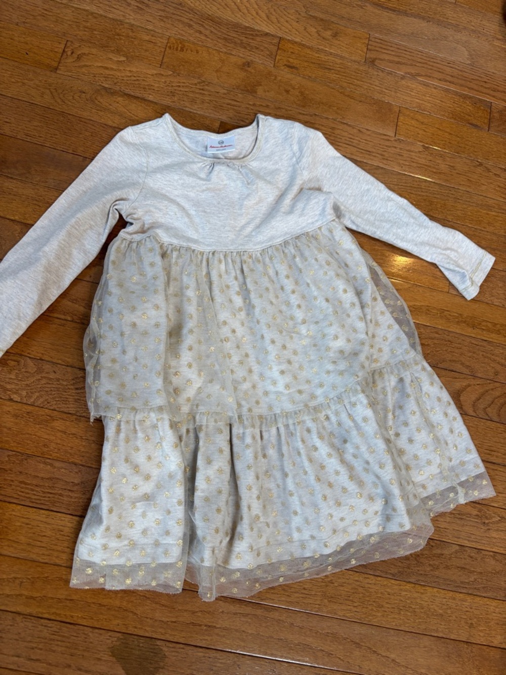Hanna Andersson Cream Long-Sleeve Tulle Dress with Gold Dots size 5